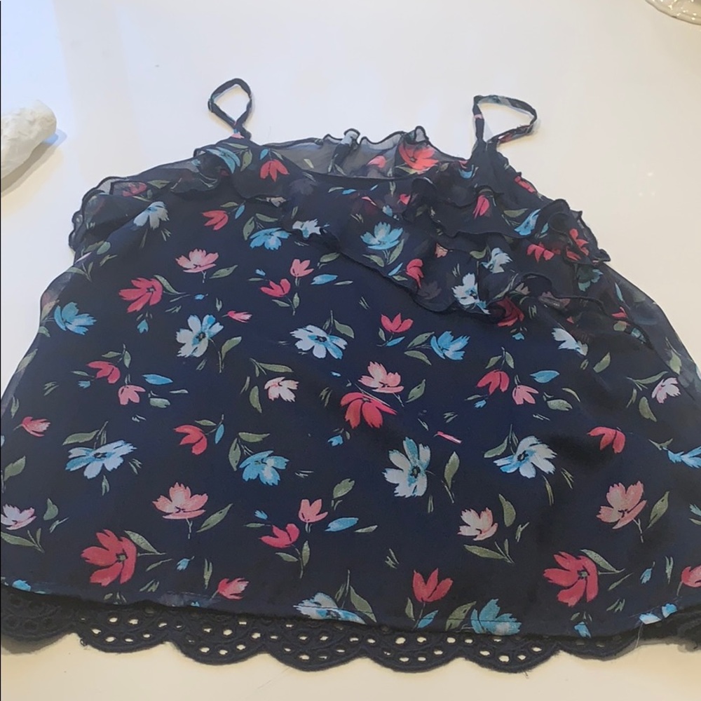 Floral ruffle silk tank top